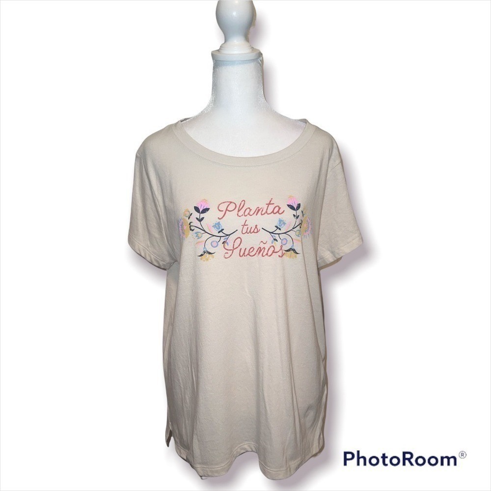 C&C California Womens Planta tus‎ Suenos Graphic Tee Moonbeam Beige Large NWT